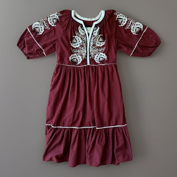 Anthropologie Dresses & Skirts - Anthropologie Gretel Embroidered Folk Peasant Maxi Dress XS Maroon Glam Boho